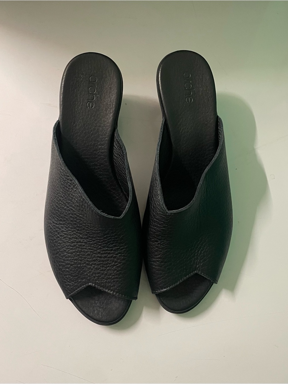 Arche Black Leather Open-Toe Mules